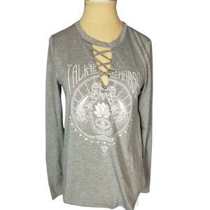 Modern Lux Grey Long Sleeved Tee Soft Tie up front NWT Size XS
